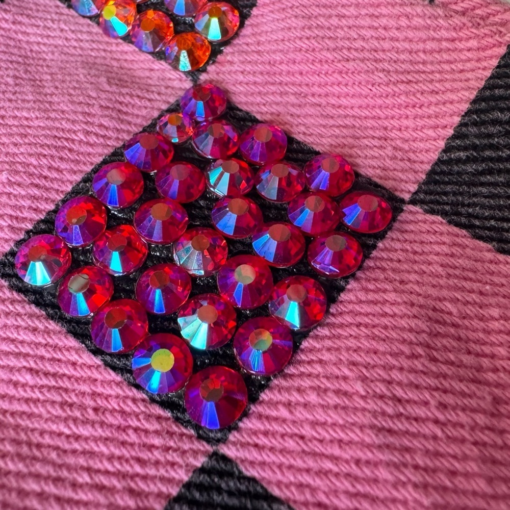 Y2K Pink Checkerboard Denim Mini Skirt Ring Zip Punk Indie Sleaze Street Style - Picture 6 of 11